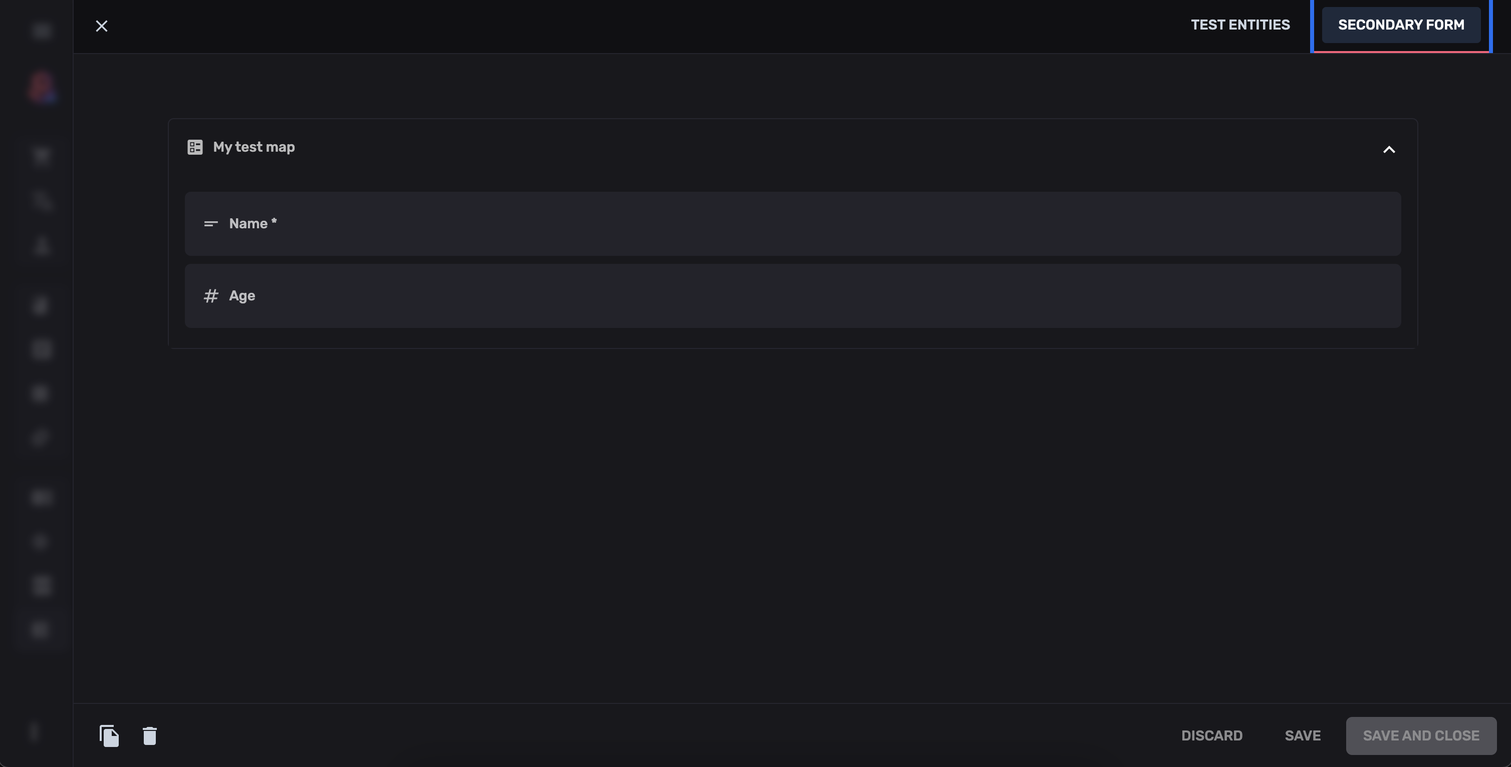 Entity view with secondary form