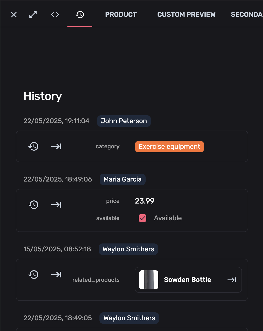 Data history and audit view