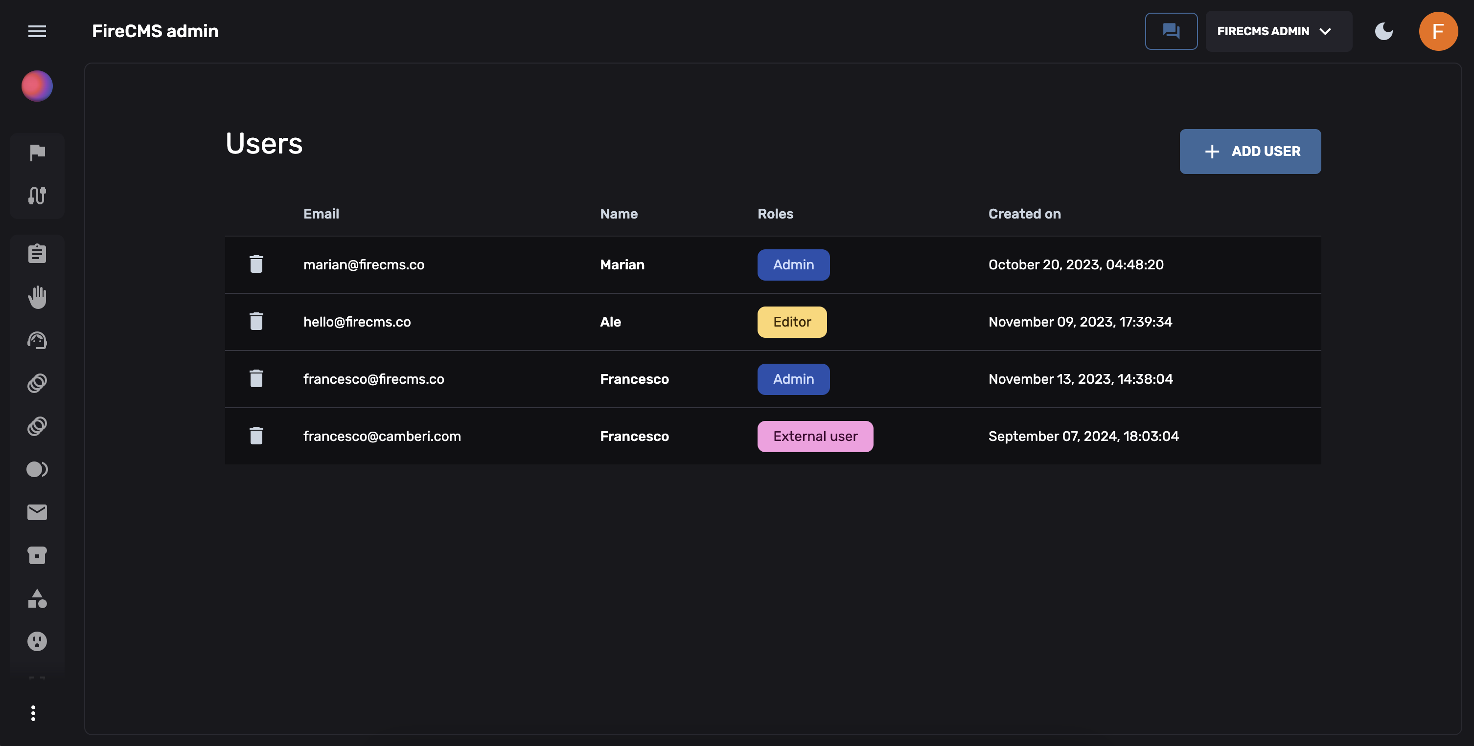 User management interface